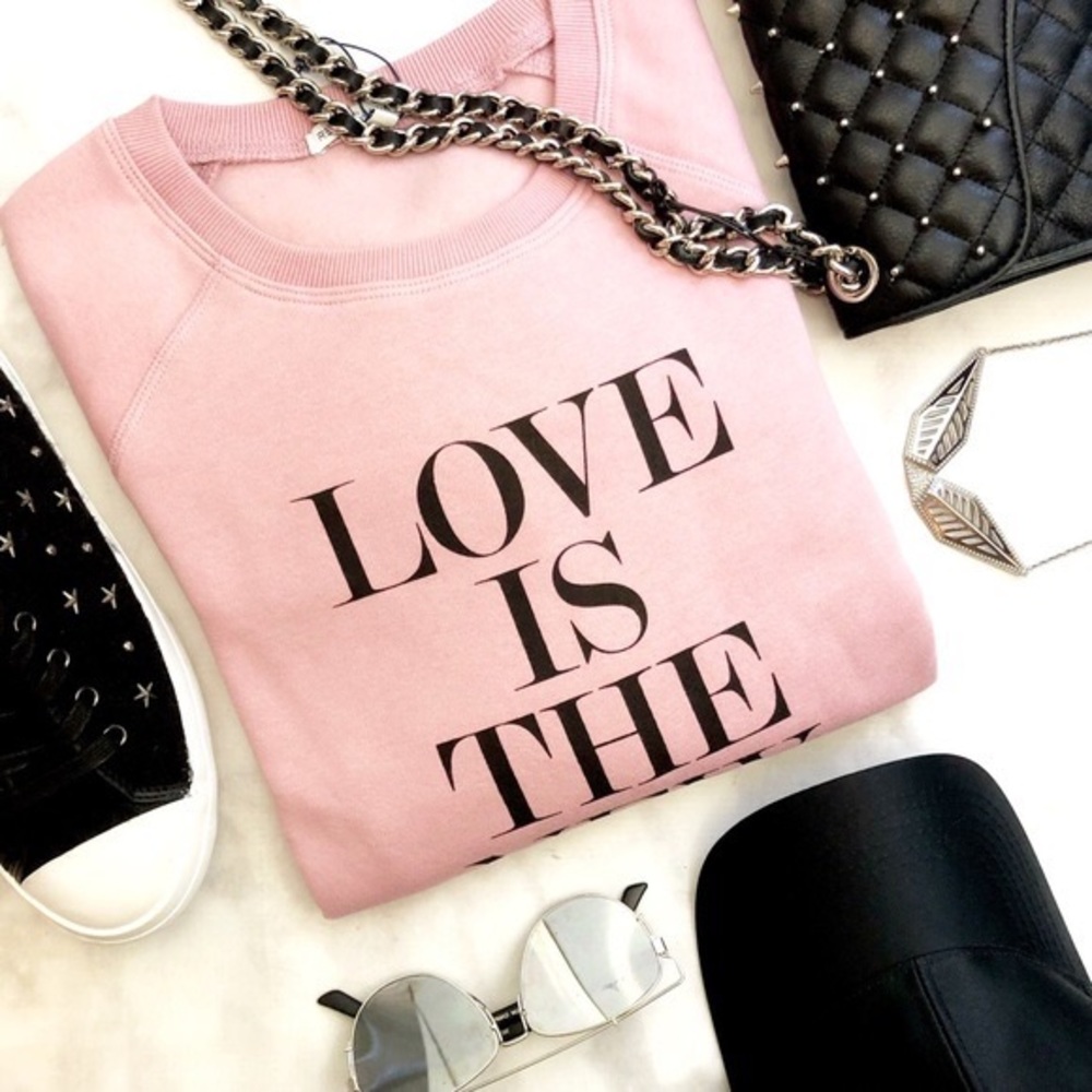 Blush PINK with black writing Rebecca Minkoff XS sweatshirt